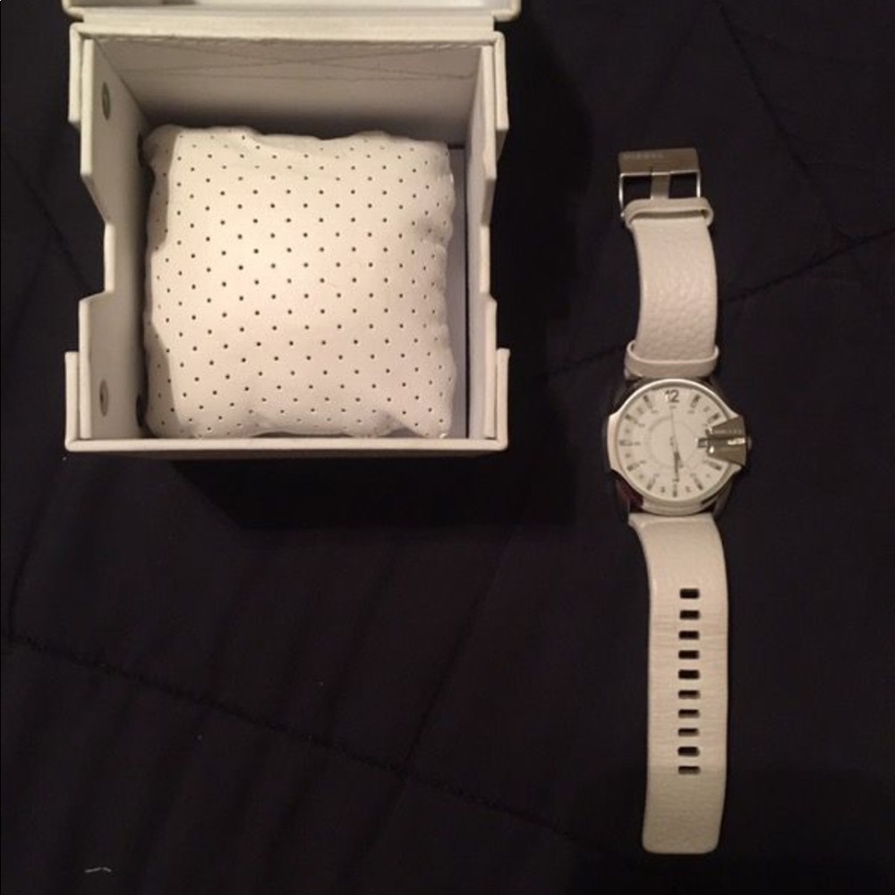 DIESEL watches mens white / white leather strap